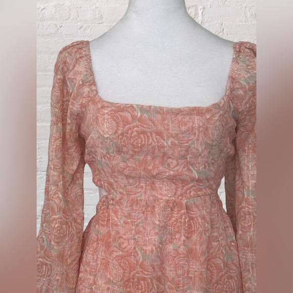 Lush Pink Bohemian Floral Puff Sleeve Dress Sz M Soft Girl Era NWT Cottagecore - Picture 3 of 11